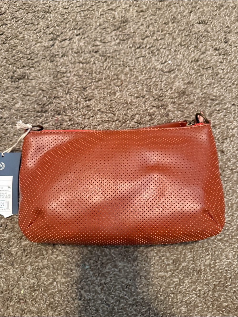 Women's Perforated Leather Wristlet Clutch - Brown